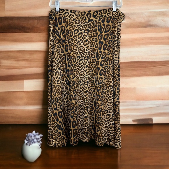 kate kasin Dresses & Skirts - 💥2/$15 Kate Kasin brown black leopard print liquid knit midi skirt size XXL